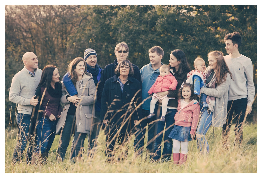 extended family group shot outdoors Devon